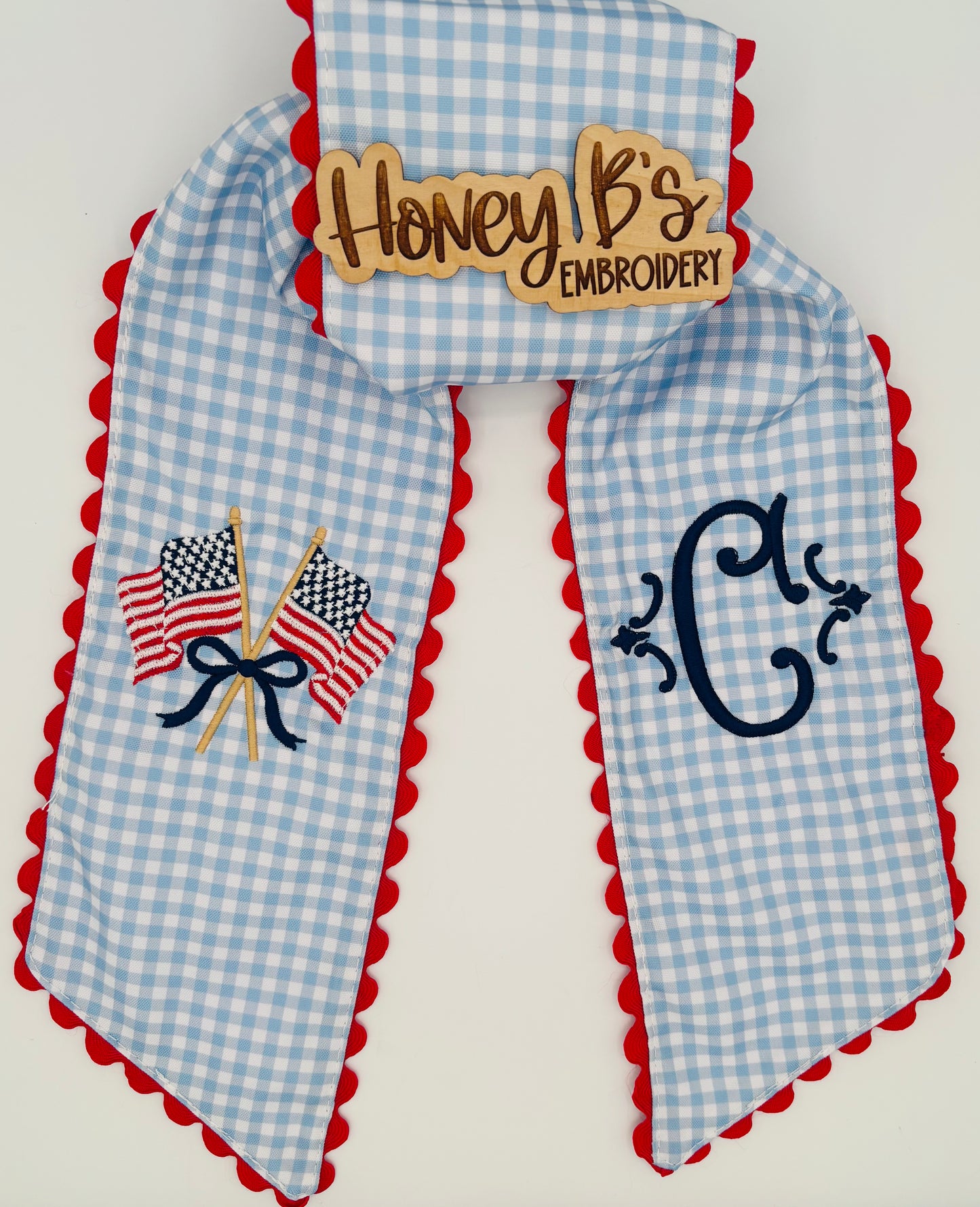 Gingham patriotic wreath sash