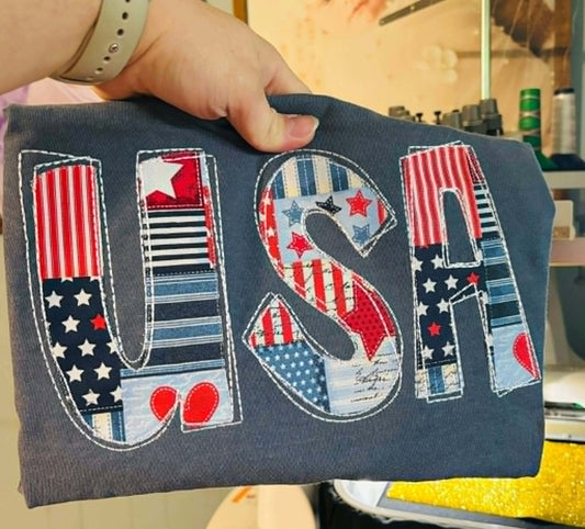 USA Applique Comfort Color Tee
