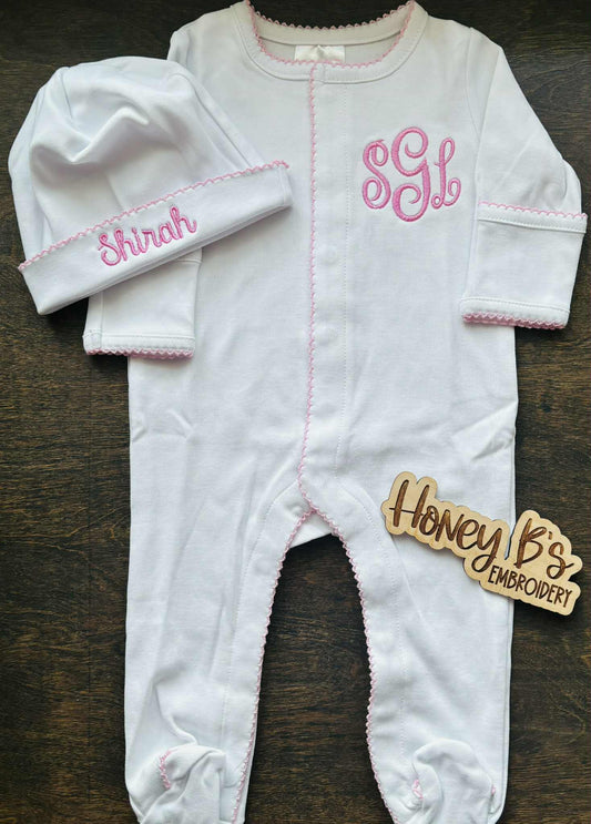 white with pink trim set